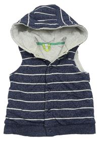Tmavomodrá melírovano/pruhovaná propínací zateplená vesta s kapucí 