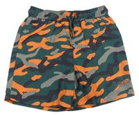 Tmavozeleno-šedo-oranžové army plážové kraťasy George