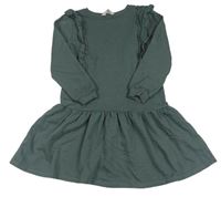 Tmavošedozelené teplákové šaty s volánky H&M