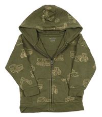 Khaki propínací mikina s auty a kapucí Primark 