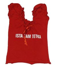 Červená crop halenka s nápisem 