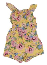 Žluto-růžový květovaný kraťasový overal H&M