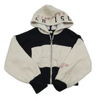 Černo-béžová propínací crop mikina s kapucí zn. River Island