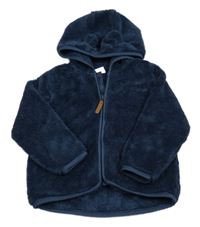 Tmavomodrá chlupatá propínací mikina s kapucí zn. H&M