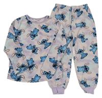 Růžovo-fialovo-modré vzorované plyšové pyžamo se Stitchem Primark