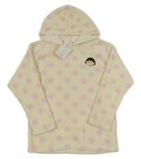 Nové - Smetanová puntíkatá chlupatá mikina s dívkou a kapucí 