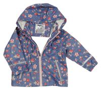 Modrá květovaná nepromokavá jarní bunda s kapucí Lupilu