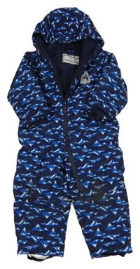 Tmavomodro-modrá vzorovaná šusťáková zimní kombinéza s kapucí Lupilu