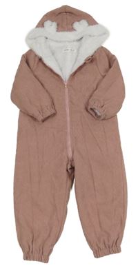 Starorůžová žebrovaná zateplená kombinéza s kapucí Shein