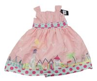 Nové - Světlerůžovo-puntíkaté šaty s domky Early Days