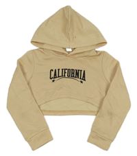 Béžová crop mikina s nápisem a kapucí SHEIN