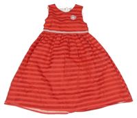 Červené pruhované slavnostní šaty s ozdobou Topolino