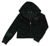 Černá plyšová propínací mikina s motýlem a kapucí Primark