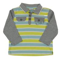 Zeleno-modré pruhované polo triko s šedými rukávy a límečkem S. Oliver