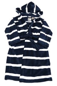 Tmavomodro-bílý pruhovaný chlupatý župan s kapucí H&M