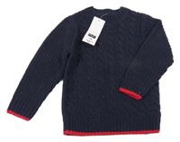 Nové -Tmavomodrý žinylkový svetr s červeným lemem F&F