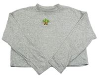 Šedý melírovaný crop svetr s výšivkou New Look
