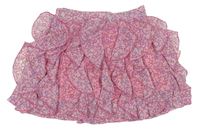 Růžová kytičkovaná šifonová sukně s volánky DopoDopo 