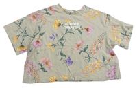 Béžové crop tričko s kytičkami zn. H&M