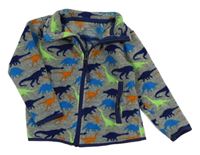 Šedo-tmavomodrá fleecová propínací mikina s dinosaury zn. Primark