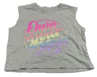 Šedý melírovaný crop top s nápisem Primark