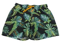 Černo-zelené plážové kraťasy s lístky H&M
