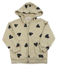Béžová propínací mikina se srdíčky a kapucí H&M