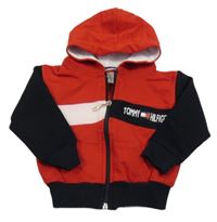 Červeno-černo-světlerůžová propínací mikina s logem Tommy Hilfiger