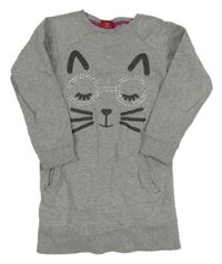 Šedé teplákové šaty s kočkou kamínky Manguun