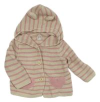 Smetanovo-růžový pruhovaný propínací svetr s kapucí GAP