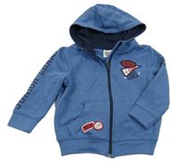 Modrá propínací mikina s nášivkami a kapucí Topolino