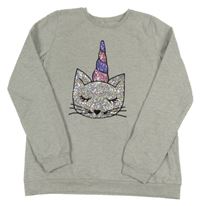 Šedá mikina s kočičkou z flitrů C&A