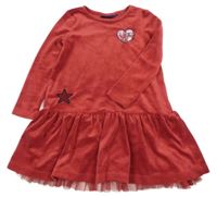 Karmínové sametové šaty s nášivkami a tylovým volánkem Alive 