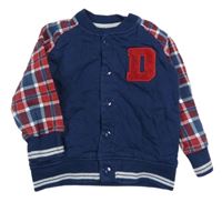 Tmavomodro-kostkovaná zateplená baseballová bunda s písmenkem M&S