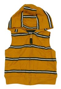 Okrovo-šedo-bílá pruhovaná vesta s kapucí Carter´s 