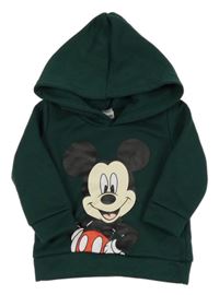 Tmavozelená mikina s Mickeym a kapucí 