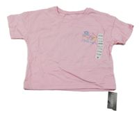 Nové - Světlerůžové oversize tričko s nápisy a květy Dunnes