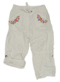 Bílé plátěné rolovací kalhoty s kytičkami Topomini