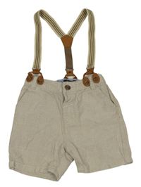 Béžovo-bílé kostkované plátěné kraťasy s odepínacími kšandami LC Waikiki