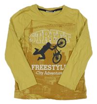 Hořčicové triko s cyklistou Kids
