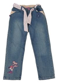 Modré lehké rifle s květy a páskem Disney