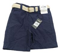 Tmavomodré chino plátěné kraťasy s tečkami a páskem PRIMARK