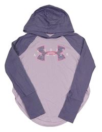 Lila-tmavofialové funkční triko s logem a kapucí UNDER ARMOUR