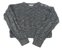 Tmavošedo-stříbrný melírovaný vzorovaný oversize crop svetr PRIMARK