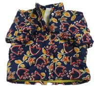 Tmavomodrá šusťáková zateplená bunda s tulipánky 