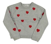 Šedý melírovaný crop svetr s červenými srdíčky H&M