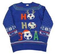 Safírový svetr s nápisy a míči s vánočním motivem a vzorem F&F