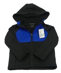 Nové - černo-cobaltově modrá propínací thermo mikina se znakem a kapucí PRIMARK