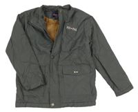 Antracitová šusťáková zateplená bunda s nápisem 