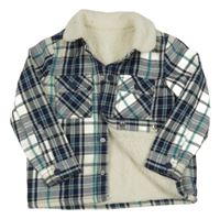 Tmavomodro-bílo-modrozelená kostkovaná zateplená košilová bunda Nutmeg